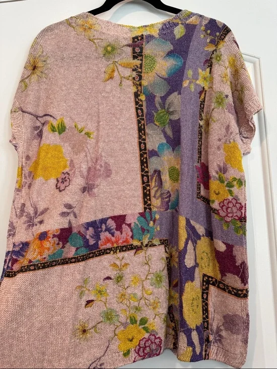 NWT Etro Pink Floral Patchwork Short-Sleeve Knit Top Size IT-48 - Picture 7 of 7